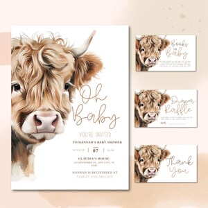 Highland Kuh Babyparty Einladungsset | Kuh Duschen Party einladen | westliche geschlechtsneutrale Duschkarten | Country Babyparty Bündel | Baby-J