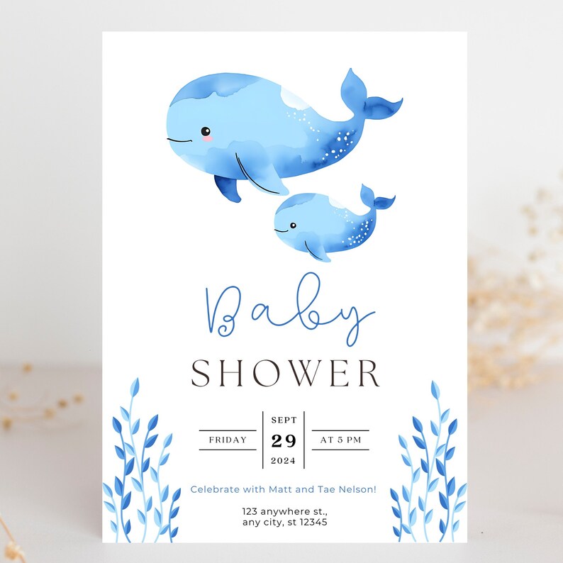 Whale Baby Shower Invite Template | Under the Sea Baby Shower Invite ...