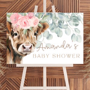 Instapbord Highland Cow babyshower meisje | Feestbord Koeiendouche | welkomstbord meisjesdouche | Landelijk bord babyshower | Toegangskaart babyyak