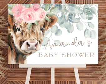 Girl Highland Cow Baby Shower Entry Sign | Cow shower party sign | girl shower welcome sign | Country baby shower sign | Baby yak entry card