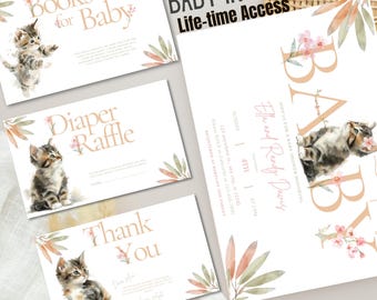 Editable Kitten Baby Shower Invite Set | Cat Purr-fect Baby Shower Invitation cards | Cat invite | girl kitty shower | Cat-themed invite