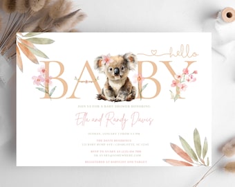Koala Baby Shower Invite | Woodland baby shower invitation | Aussie girl shower invite | Jungle baby shower invitation | Outback baby shower