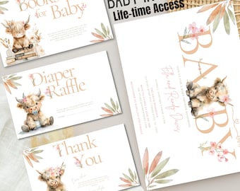 Cow Baby Shower Invite Set | Highland Cow shower invitation | Cowgirl invite | western girl shower invite | Country girl baby shower invite