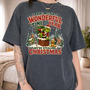 Comfort Colors Stealing Christmas Shirt | Vintage 90s Christmas Movie Shirt | Grinchh Graphic Tee | Funny Christmas Character Vacation Shirt