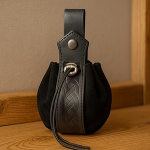 Renaissance Medieval Leather Belt, Ren Faire Viking Cosplay Belt Bags, Steampunk Halloween Waist Bag, Pu Leather Larp Belt, Skirt Hikes Black Drawstring Bag