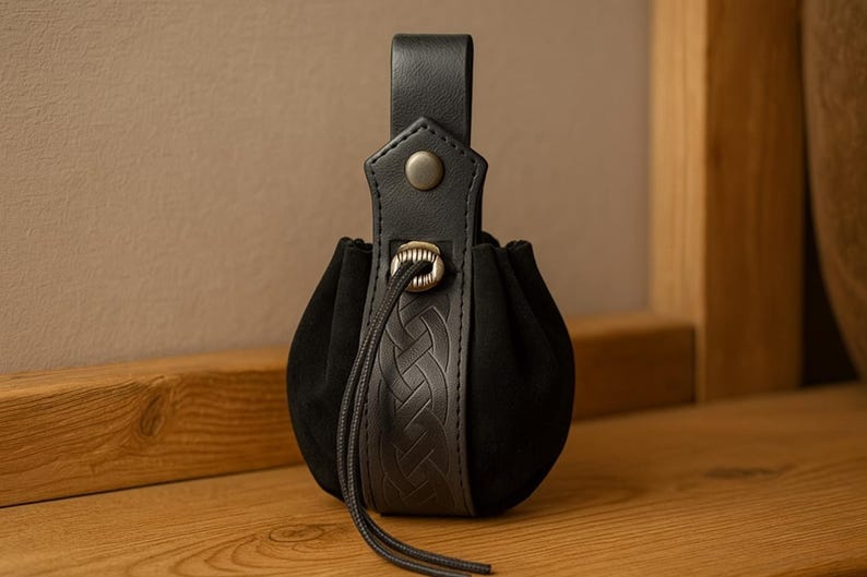 Renaissance Medieval Leather Belt, Ren Faire Viking Cosplay Belt Bags, Steampunk Halloween Waist Bag, Pu Leather Larp Belt, Skirt Hikes Black Drawstring Bag
