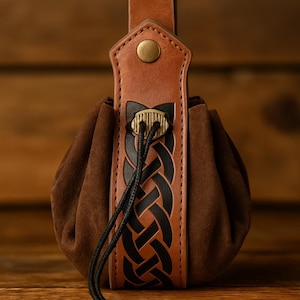 Renaissance Medieval Leather Belt, Ren Faire Viking Cosplay Belt Bags, Steampunk Halloween Waist Bag, Pu Leather Larp Belt, Skirt Hikes Brown Drawstring Bag