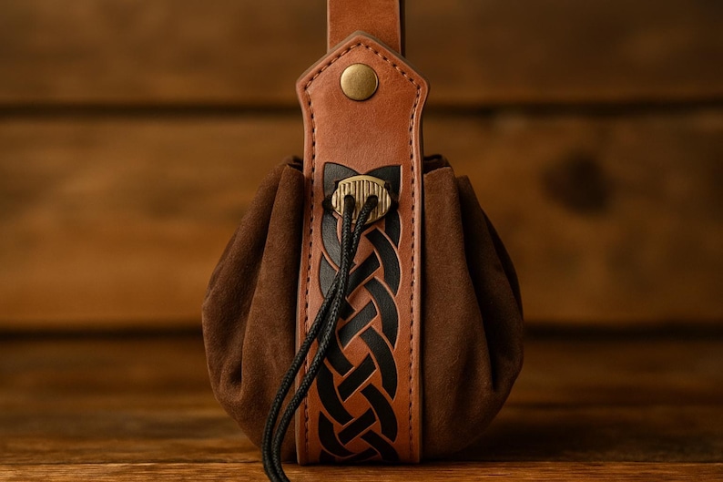 Renaissance Medieval Leather Belt, Ren Faire Viking Cosplay Belt Bags, Steampunk Halloween Waist Bag, Pu Leather Larp Belt, Skirt Hikes Brown Drawstring Bag