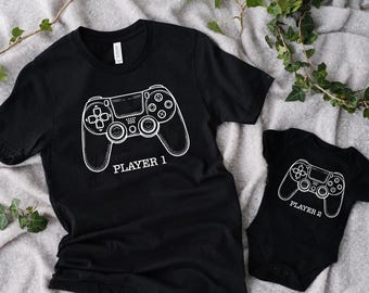 Player 1 and Player 2 Shirts, Gamer Dad and Son Matching Shirt, Daddy and Me T-Shirt, Gaming Remote Matching Tee, Unique Father's Day Gift
