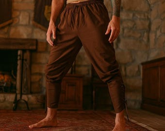 Ren Faire Wikinger Hose, Larp Piraten Hose, Renaissance Hose mit Kordelzug, Vintage Cosplay Landsknecht Erwachsene Hose
