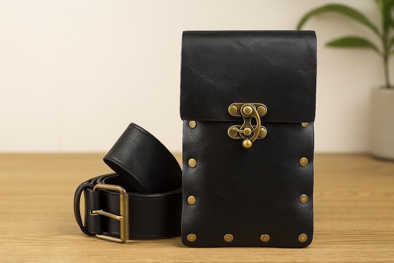 Renaissance Medieval Leather Belt, Ren Faire Viking Cosplay Belt Bags, Steampunk Halloween Waist Bag, Pu Leather Larp Belt, Skirt Hikes Black Belt & Bag