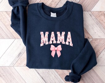 Coquette Mama Sweatshirt, Coquette Bow Pink Mama Sweater, Cute Mama Crewneck Sweatshirt, Mother's Day Printed T-Shirt, Special Gift for Mom
