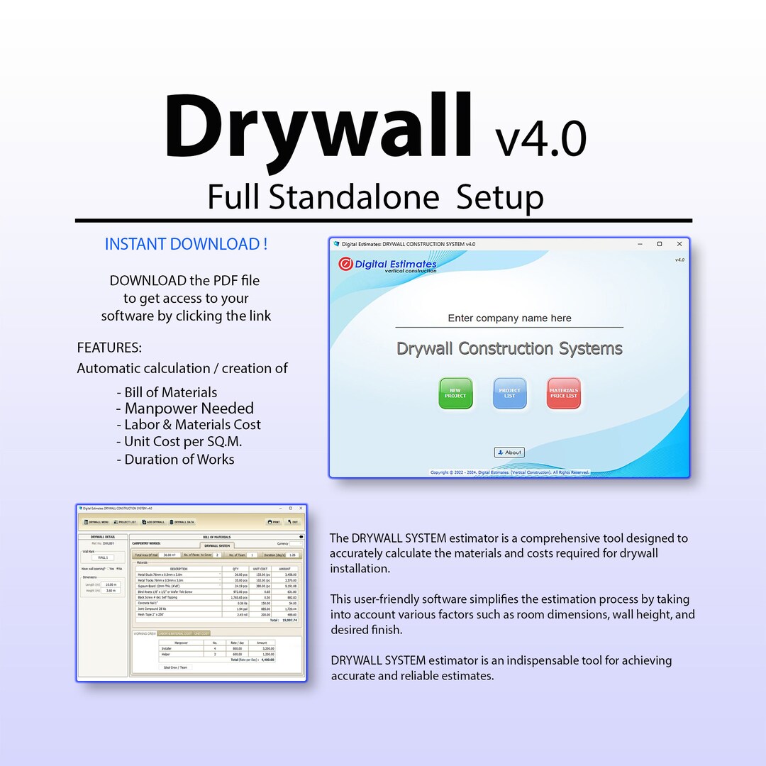 Drywall System, Construction Estimator, Estimating Software, Drywall