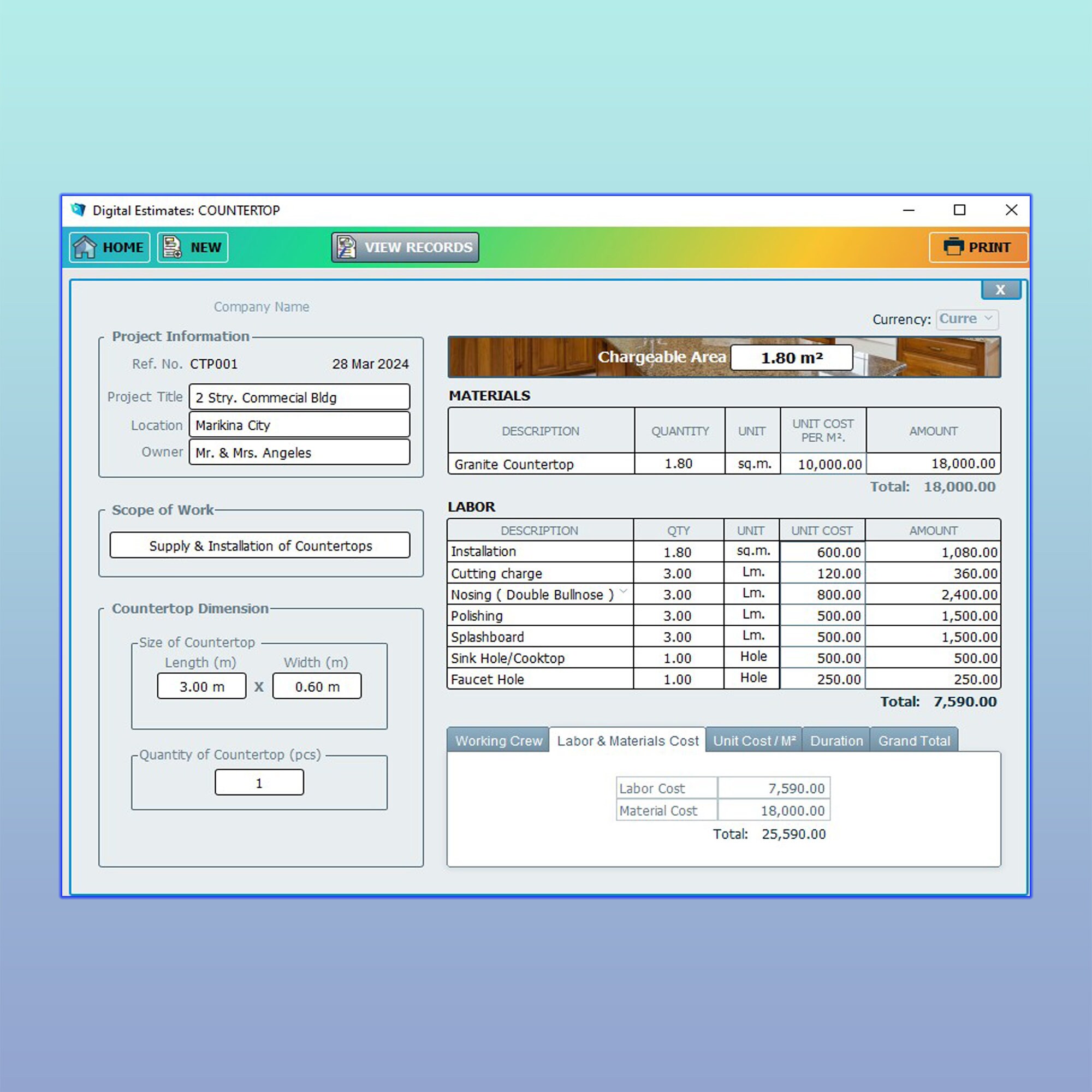 Countertop Estimator, Kitchen Countertop Estimator, Granite Countertop