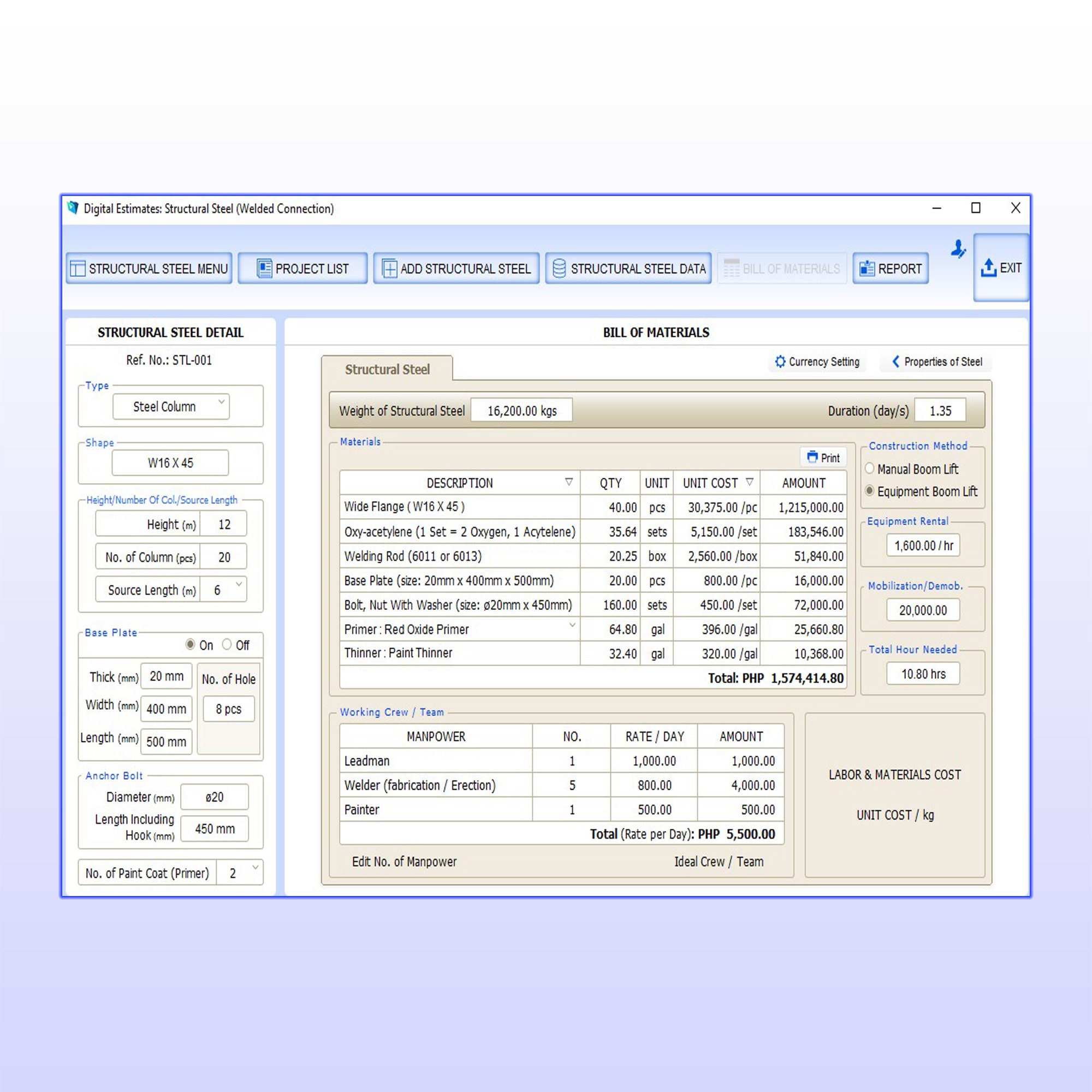 Structural Steel Estimator, Steel Fabrication Cost Estimator