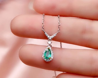 Large Green Emerald Necklace, Emerald Necklace,  Natural Emerald Silver Necklace,  Jewelry 925 Silver