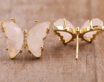 Pendientes Mariposa de Cristal, Piedra Natural, Amatista, Cuarzo, Pendientes Mariposa