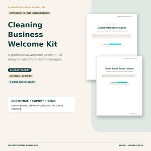 Cleaning Business Welcome Packet, Editable Client Onboarding Guide, Email Scripts (Digital Download)