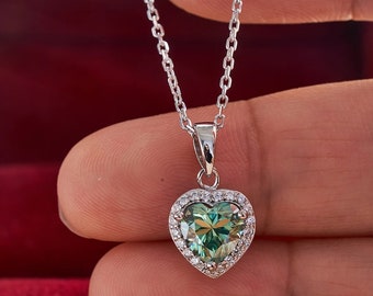 Moissanite Heart Shape,  Pendant Necklace, 925 Sterling Silver,  Fine Jewelry