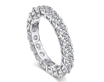 Anillo de moissanita, eternidad de boda brillante, plata de ley 100% S925, anillo clásico de joyería