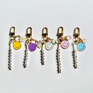 Personalized Beaded Keychain, Custom Name Keyring, Beaded Name Tag, Personalized Key Charm, Handcrafted Keychain, Custom Gift for Her