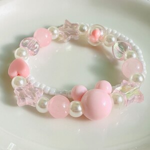 Disney-inspirerat armbandsset - Rosa pärlmussararmband - Kawaii-smycken - Handgjort sött pastellfärgat armband - Present till henne