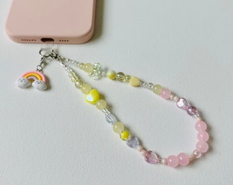 Charming 12.5 Inch Pastel Rainbow Beaded Phone Charm Strap with Lanyard Pad - Stylish and Functional Accessory