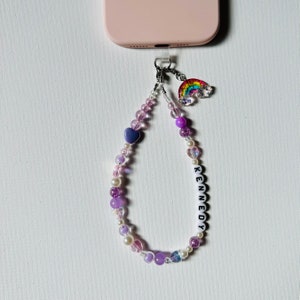 Personalized Phone Charm Strap - 12.5 Inch Custom Name/Word Beaded Phone Charm Strap with Lanyard Pad - Gift for Her
