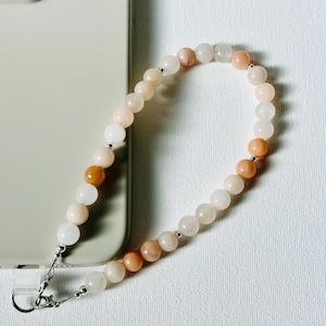 12.5 Inch Beaded Phone Charm Strap with Lanyard Pad | Neutral Beads | Cute Phone Wrist Strap | Phone Accessory | Handmade Phone Charm