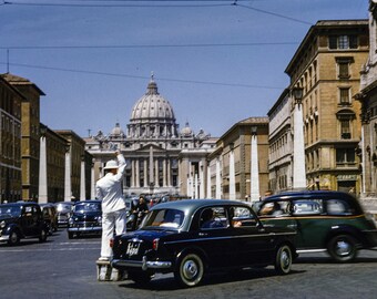 1948  Rome Photography HD Print, Street Scene, Saint Peter's Basilica, Vintage Cars, Travel, Wall Art, Gift, Handmade, Home Decor,