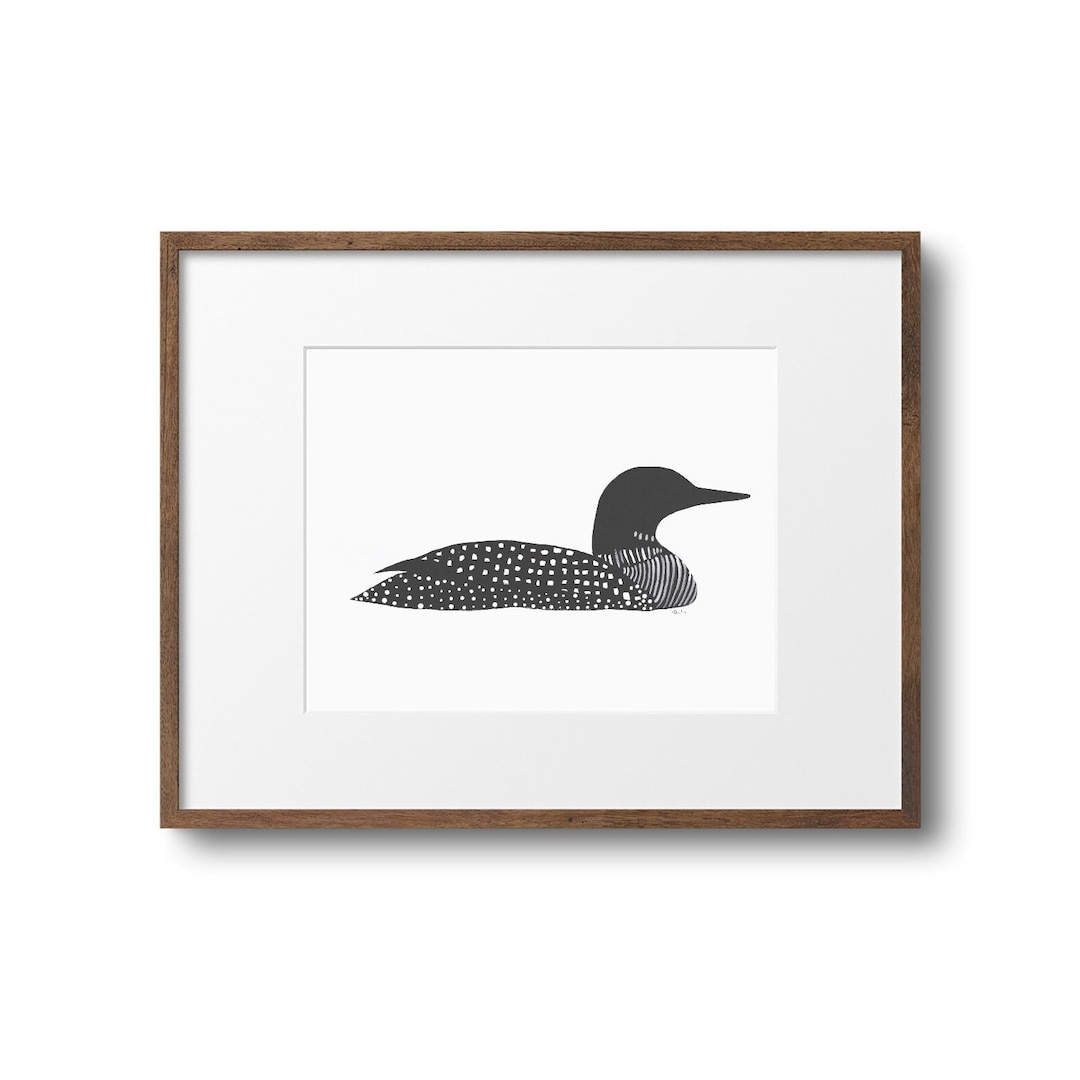 Common Loon Art Print: Linocut Style Watercolor, Maine Art - Etsy