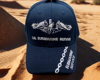 アメリカ海軍潜水艦勤務用帽子。ネイビー刺繍入り帽子。ネイビーブルー