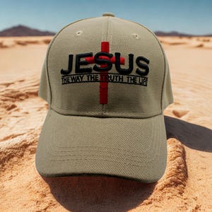 Jesus är vägen, sanningen och livet-hatt. Inspirerande kristen huvudbonad. Broderad Jesus är vägen-keps. Brun kristen hatt. Jesushatt