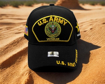 退役軍人用アメリカ陸軍帽子。退役軍人のための刺繍入り陸軍キャップ。復員軍人の日の贈り物。アメリカ陸軍帽子。退役軍人用ブラックハット。退役軍人への贈り物。陸軍