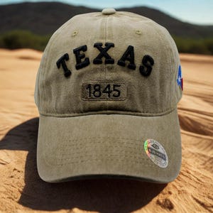Vintage honkbalpet uit 1845 uit Texas. Geborduurde TEXAS-pet. Lone Star State Pride-hoed. Amerikaanse hoed. Hoed uit Texas 1845. Texaanse pet. Bruine Texas Pride-hoed
