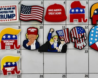 Trump charm. Make America Great Hat charm. Trump 2024 Shoe charm. Donald Trump Charm. MAGA charm. USA Flag Charm. Take America Back Charm