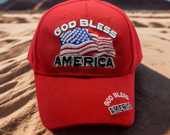 God Bless America Red Hat – Patriotic USA Flag Baseball Cap – Embroidered American Pride Hat. Veteran Gift. USA Hat. Veteran Hat