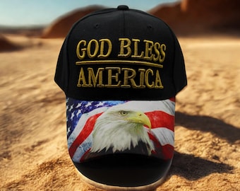 God Bless America Black Hat – Patriotic USA Flag Baseball Cap – Embroidered American Pride Hat. Veteran Gift. USA Hat. Veteran Hat