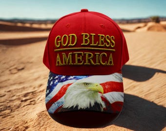God Bless America Red Hat – Patriotic USA Flag Baseball Cap – Embroidered American Pride Hat. Veteran Gift. USA Hat. Veteran Hat