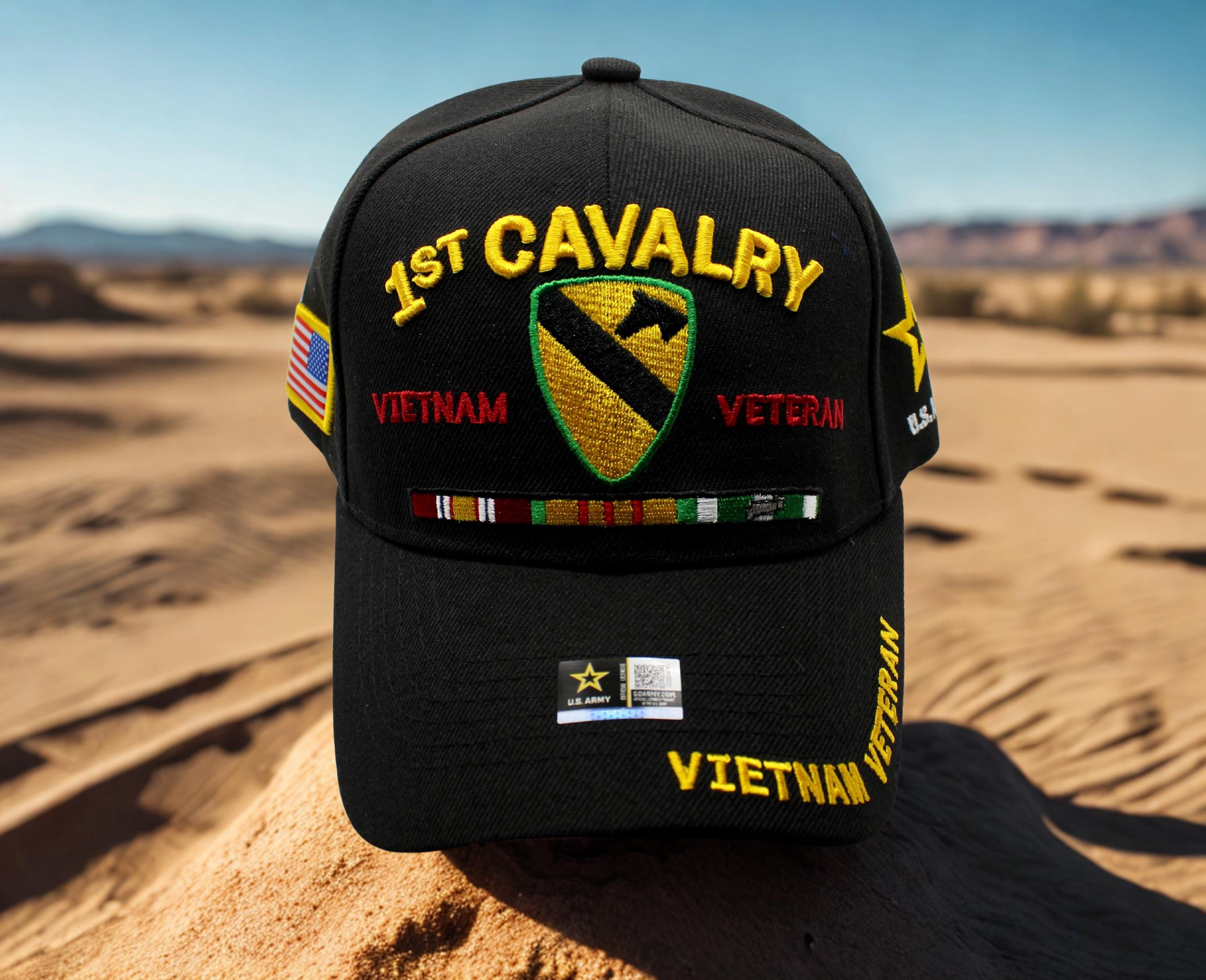 1st Cavalry Division Vietnam Veteran Baseball Cap - Black, Adjustable, With Ribbons, Made In USA - View #7