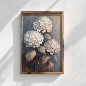 Ritratto di ortensie, opera d'arte floreale autunnale, stampa autunnale vintage, decorazione da parete per camera da letto, carta da parati CottageCore, arte murale stampabile, arte floreale