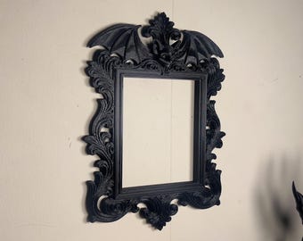 Rectangle Bat Frame | Ornate Gothic Wall Art, Victorian Bat Motif Accent