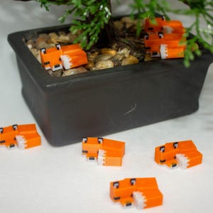 Sleeping Fox Miniature Figurine, Minecraft Inspired Tiny Fox Decor