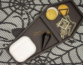 Gothic Coffin Organizer Tray - 3D Printed Jewelry & EDC Valet - Dark Decor