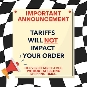 a message about a free delivery offer, stating that "TARIFFS WILL NOT IMPACT YOUR ORDER" and that the offer is " DELIVERED TARIFF-FREE, WITHOUT AFFECTING SHIPPING TIMES."