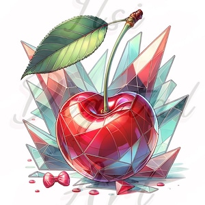 Cherry PNG, Cherry Clipart, Cherries with Bow, Cute Coquette Cherry PNG, Cherries Sublimation Design, PNG Digital Download Stained Glass png