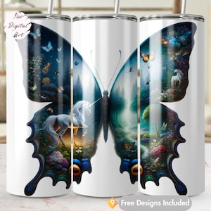 Eenhoorn vlinder beker wrap: mystiek 20 oz mager ontwerp (digitale download)