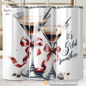 It&#39;s 5 o&#39;clock Somewhere Tumbler Wrap, Espresso Martini PNG, Digital Download, Sublimation Design, 20 oz Skinny Tumbler