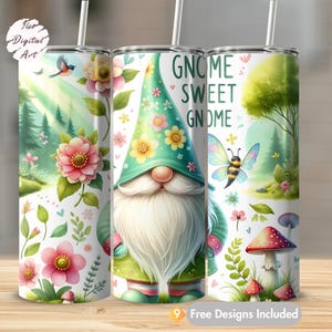Cute Pastel Gnome Tumbler Wrap, 20 oz Skinny Wrap, Sublimation Design, Gnome Design Gift, Gnome Lady Gonk Digital Download