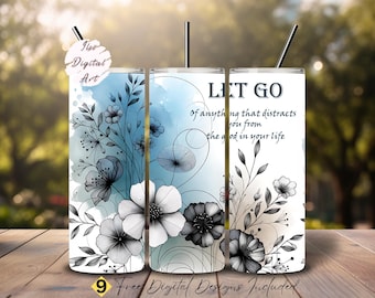 Floral Affirmation Tumbler Wrap: Positive Mental Health Gift (PNG Digital Download)